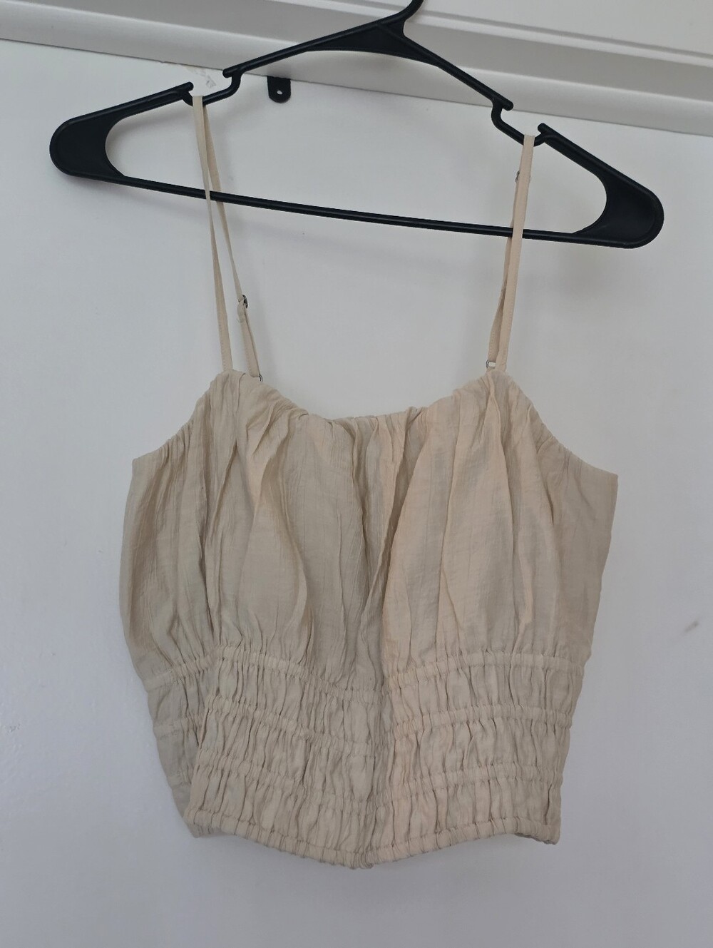 Abercrombie & Fitch Cream Smocked-Waist Spaghetti Strap Camisole